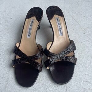 Brown Crocodile Manolo Blahnik Sandals
